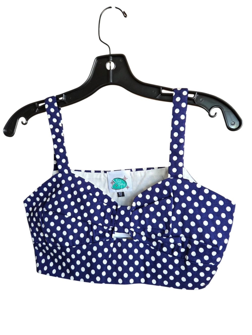 Retro Navy Blue & White Polka Dot Crop Top